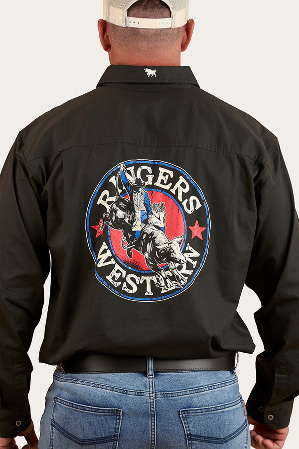 RINGERS WESTERN 8 Seconds Mens Half Button Work Shirt - Charcoal