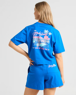 The Mad Hueys MERMAID MOTEL | WOMENS BOXY SS TEE - COBALT