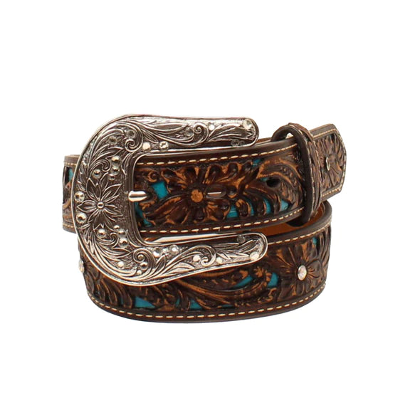 ARIAT Kid's Pierced Floral Belt - Brown