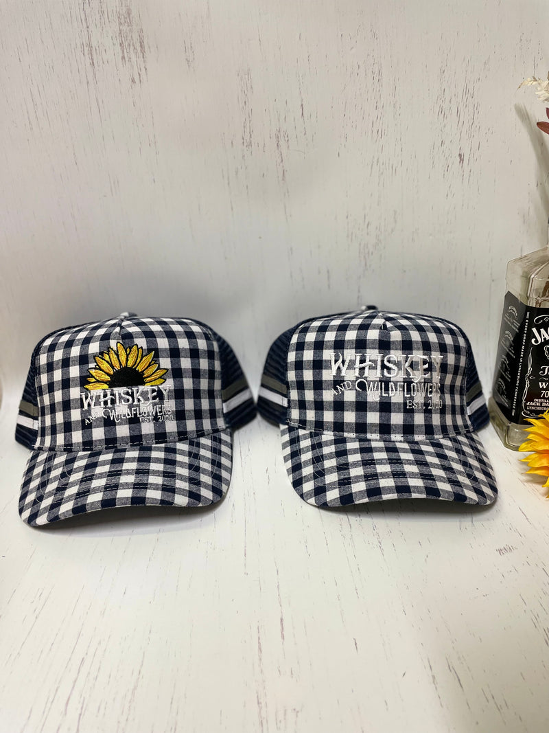 W&W Navy & White Gingham Trucker Cap DEC