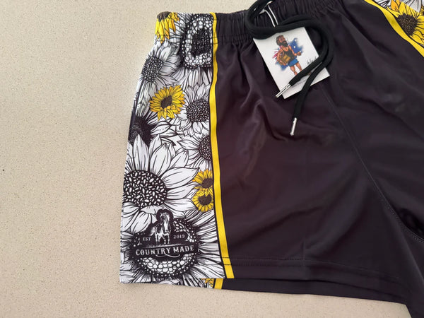 AFS Sunflowers Black Footy Shorts - With Pockets