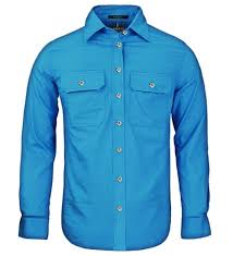 Pilbara Mens Open Front L/S Shirt- Azure