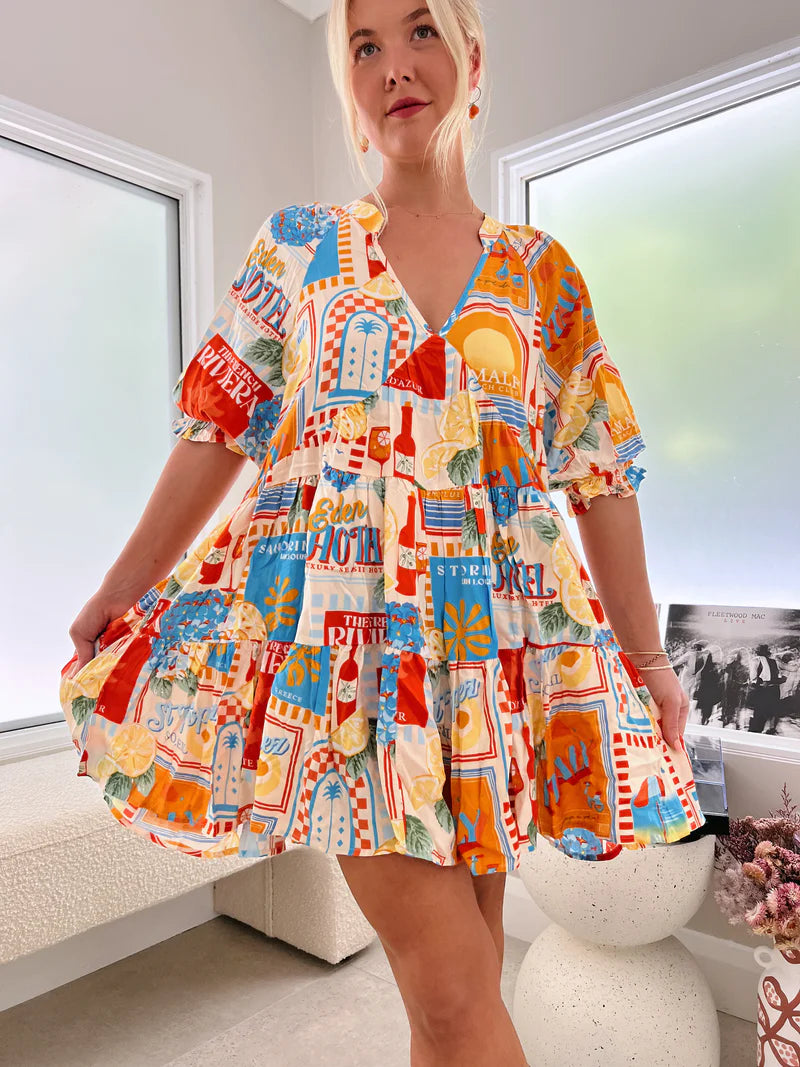 Sun Lounger Print Petal Mini Dress - Jaase
