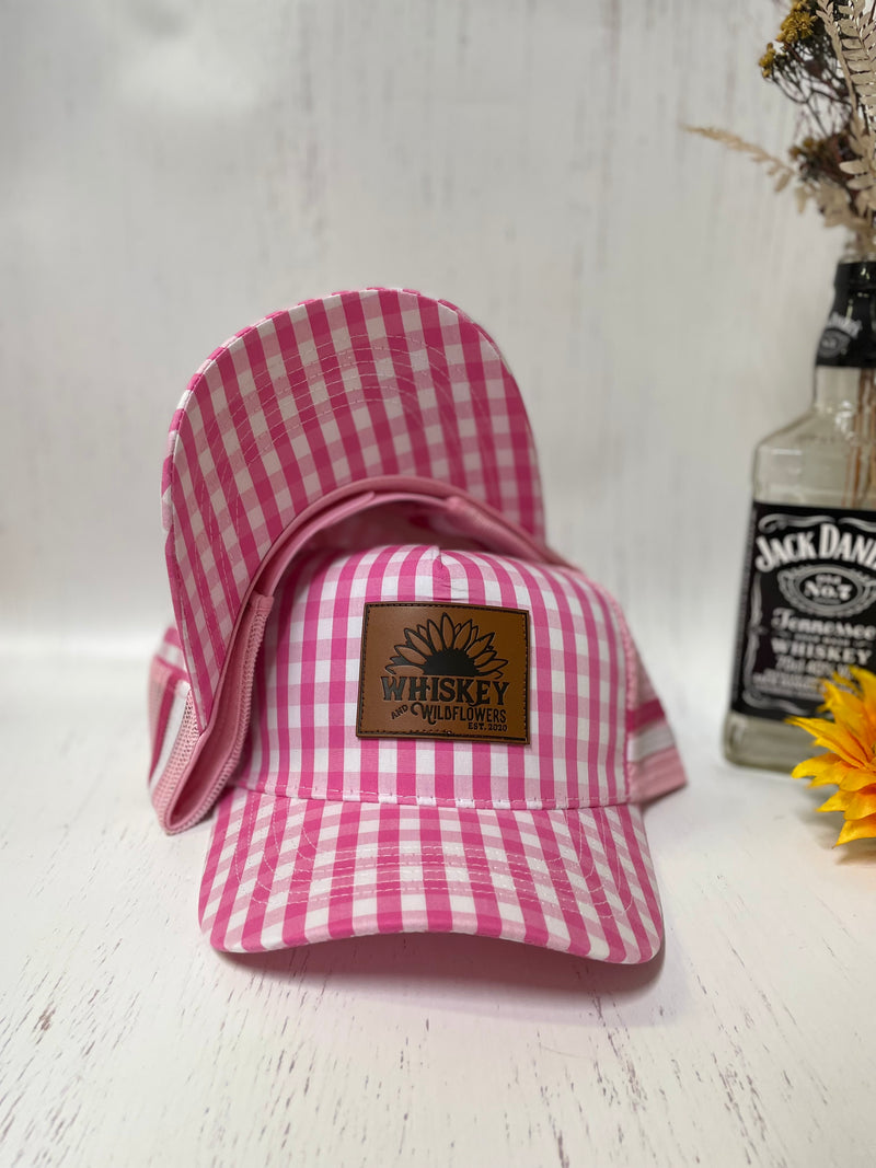 W&W Pink & White Gingham High Pony Trucker Cap DEC