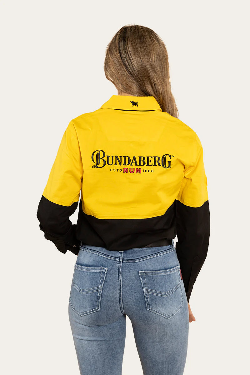 RINGERS WESTERN Bundy Womens Split Half Button Work Shirt - Yellow/Black