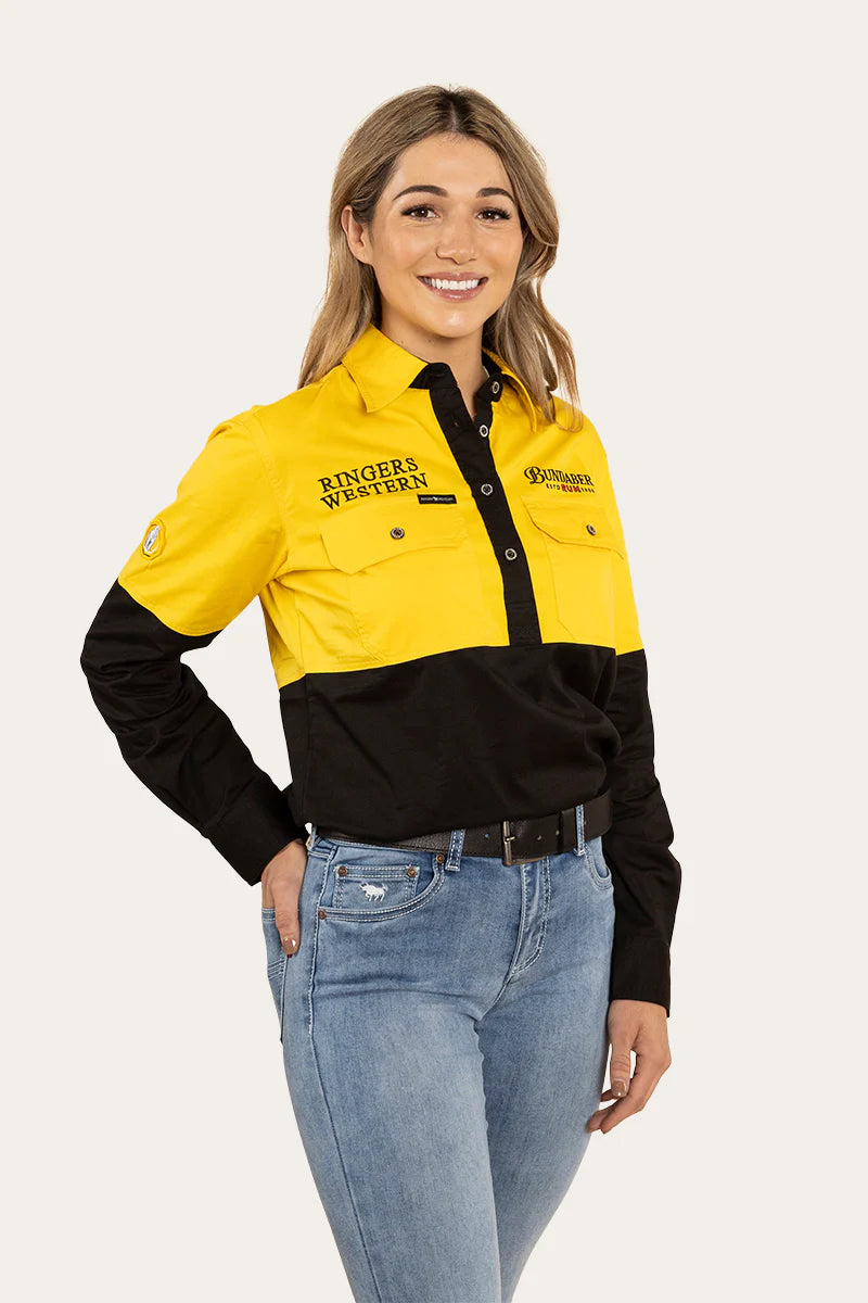 RINGERS WESTERN Bundy Womens Split Half Button Work Shirt - Yellow/Black