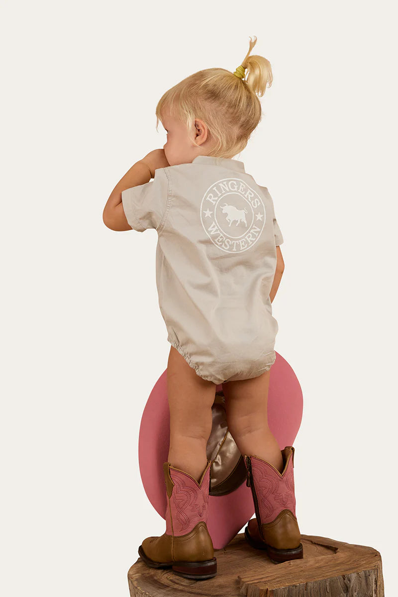 RINGERS WESTERN Babies Short Sleeve Work Shirt Romper - Beige