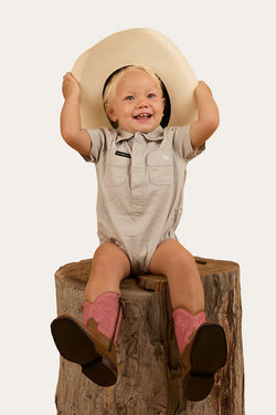 RINGERS WESTERN Babies Short Sleeve Work Shirt Romper - Beige