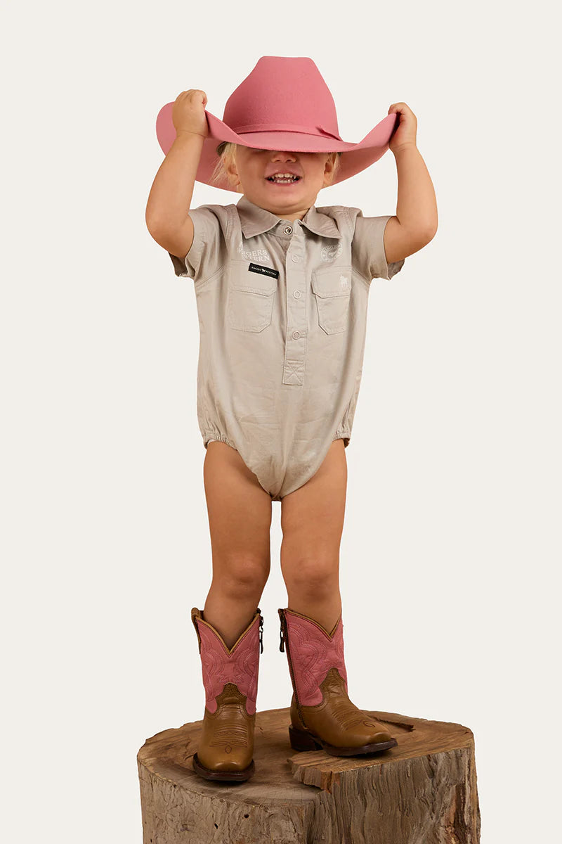 RINGERS WESTERN Babies Short Sleeve Work Shirt Romper - Beige