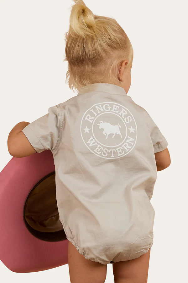 RINGERS WESTERN Babies Short Sleeve Work Shirt Romper - Beige