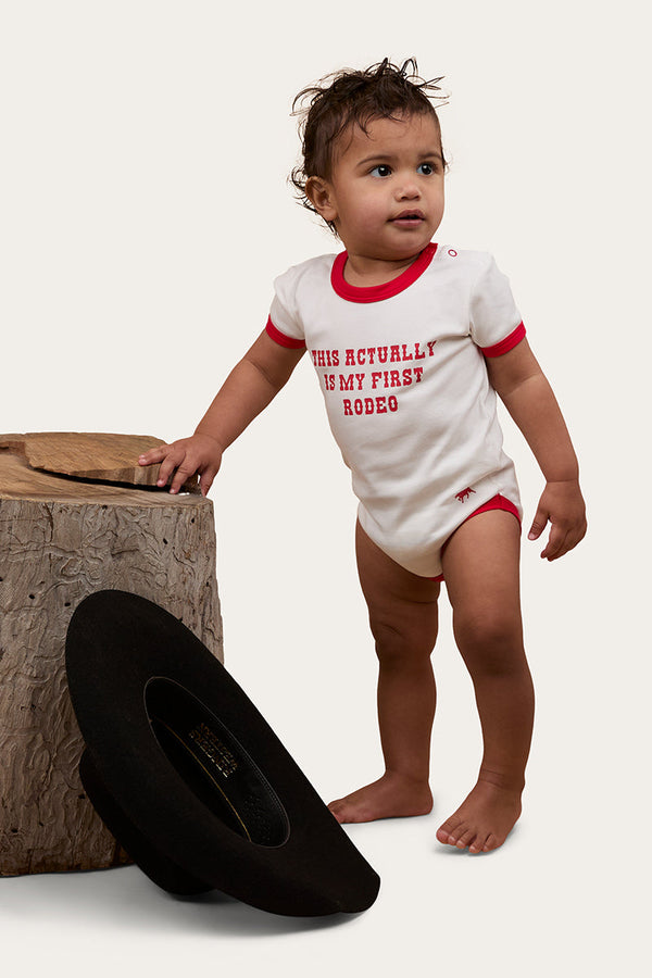 RINGERS WESTERN First Rodeo Babies Short Sleeve Romper - Off White / Red