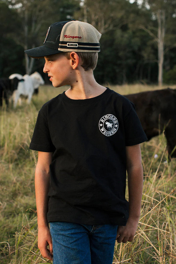 RINGERS WESTERN Signature Bull Flag Kids T-Shirt -Black