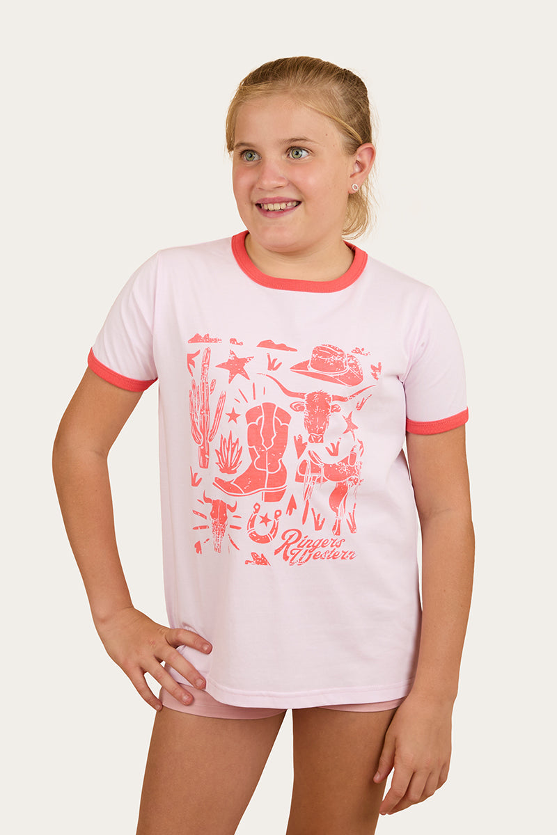RINGERS WESTERN Boot Scootin Kids Ringer T-Shirt - Barely Pink