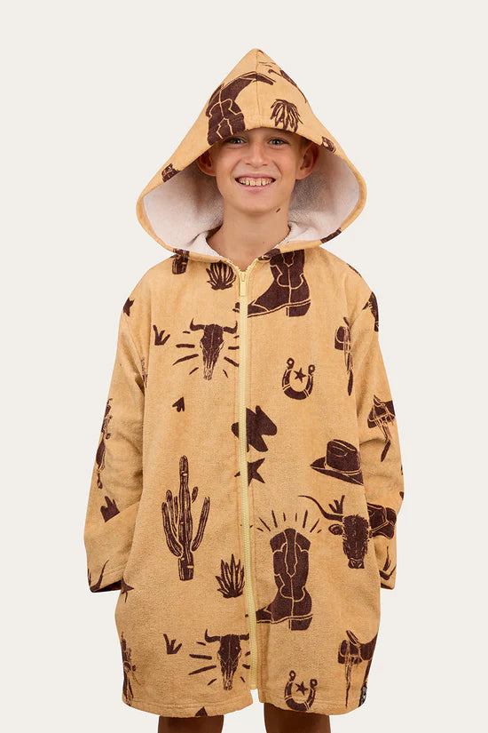 Ringers Western Boot Scootin Kids Zip Through Towel - Dark Sand
