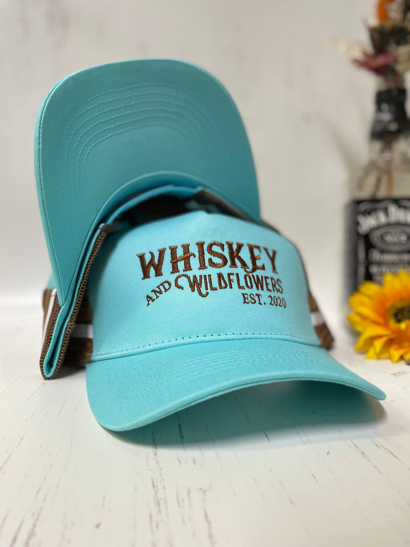 W&W Turquoise Brown & White High Pony Trucker Cap Dec