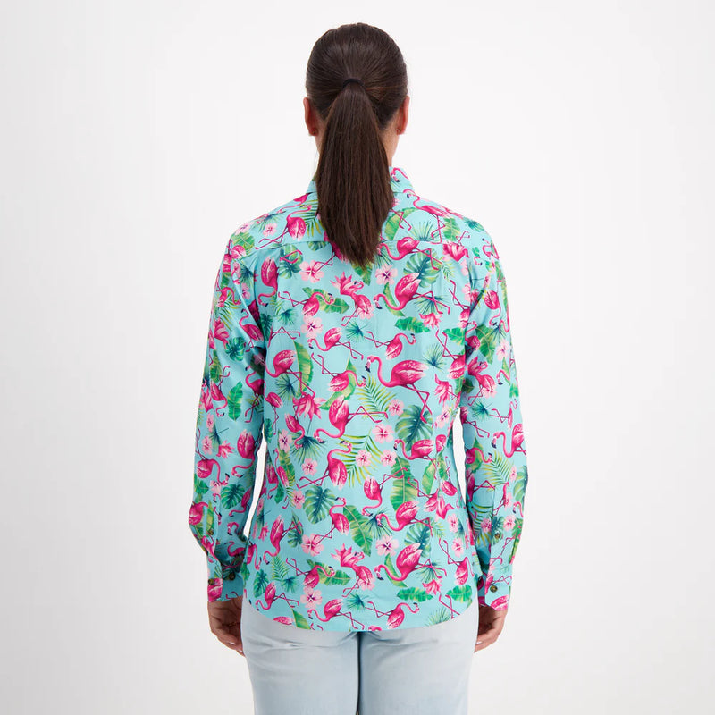 Coastal Cowboys - Flamingo Women's Half Button Workshirt