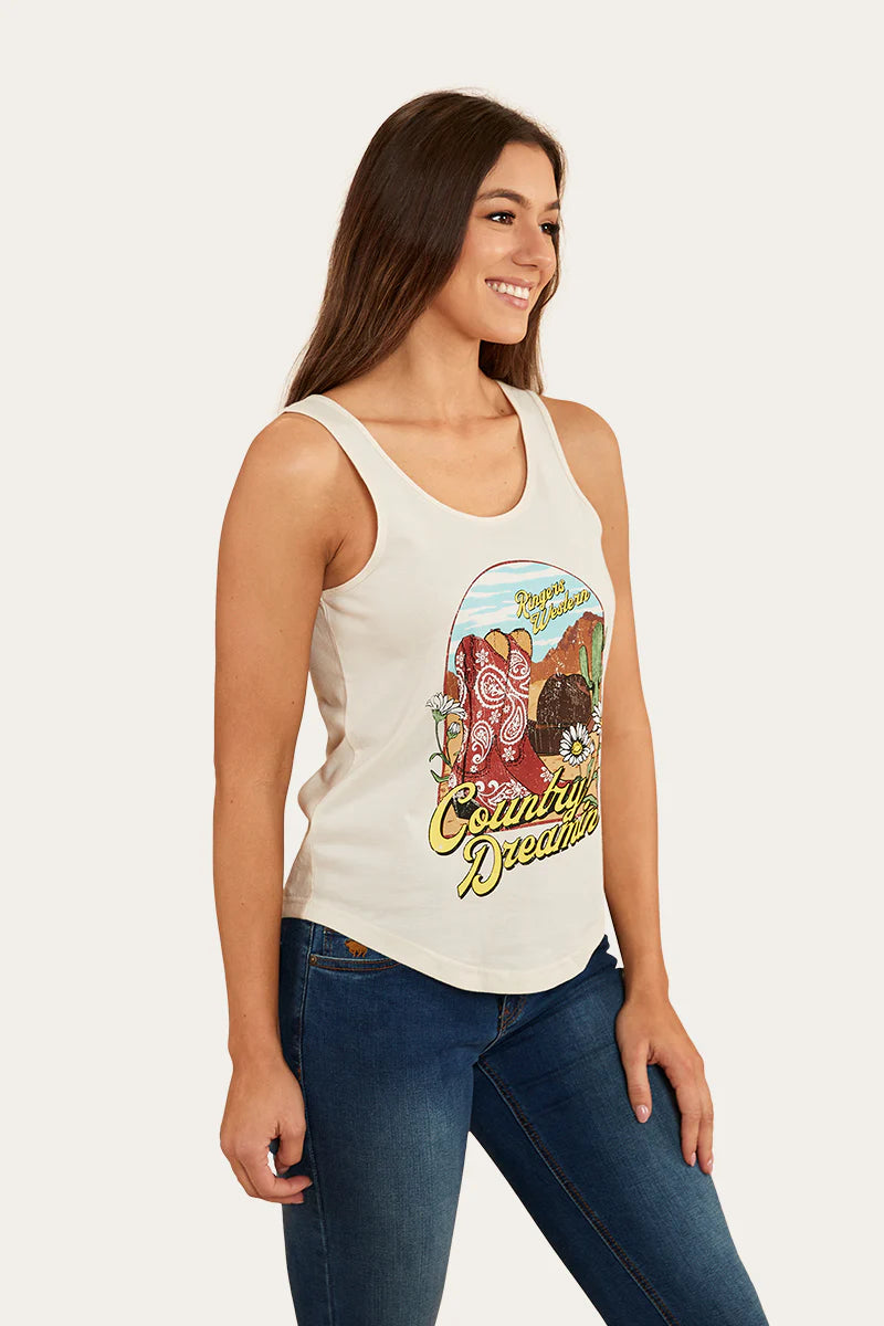 RINGERS WESTERN Country Girls Womens Scoop Neck Tank- Off White