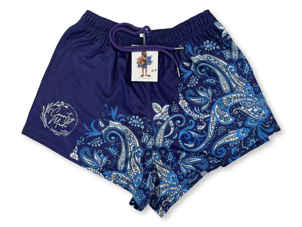 AFS Navy Blue Paisley Footy Shorts - With Pockets