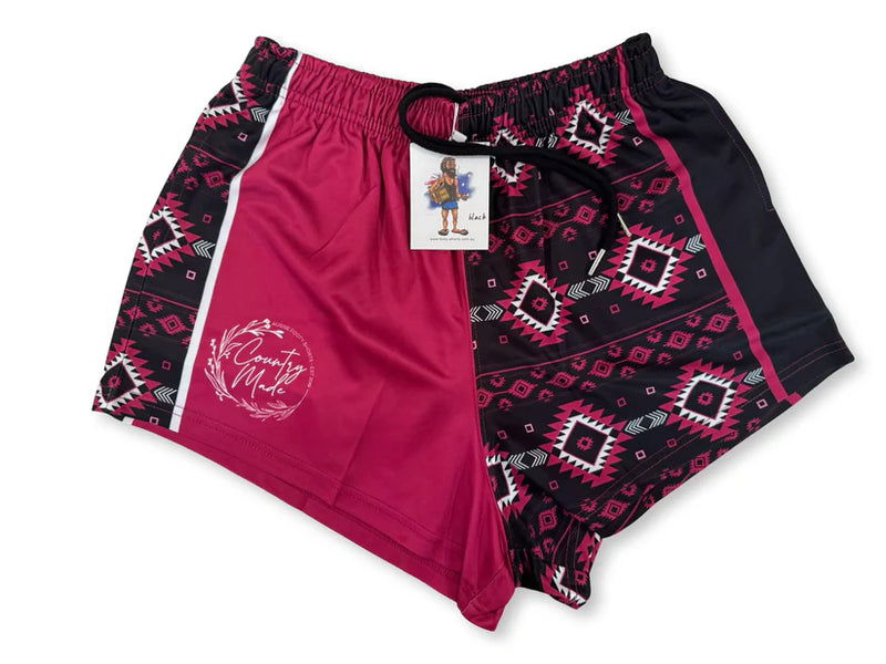 AFS "PINK AND BLACK AZTEC" Footy Shorts (With Pockets)