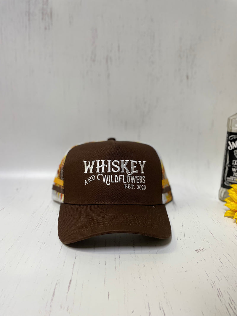 W&W Brown & Yellow Trucker Cap DEC with Sunflower print