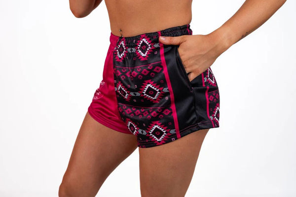 AFS "PINK AND BLACK AZTEC" Footy Shorts (With Pockets)