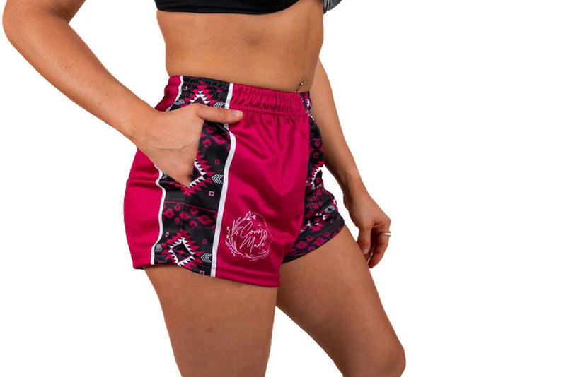 AFS "PINK AND BLACK AZTEC" Footy Shorts (With Pockets)