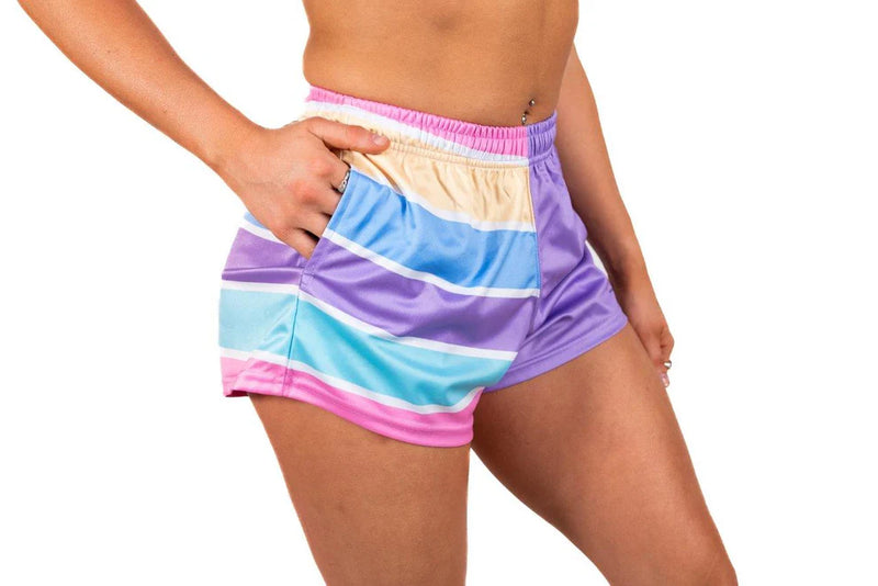 AFS Light Pastel Purple Stripe Footy Shorts - With Pockets