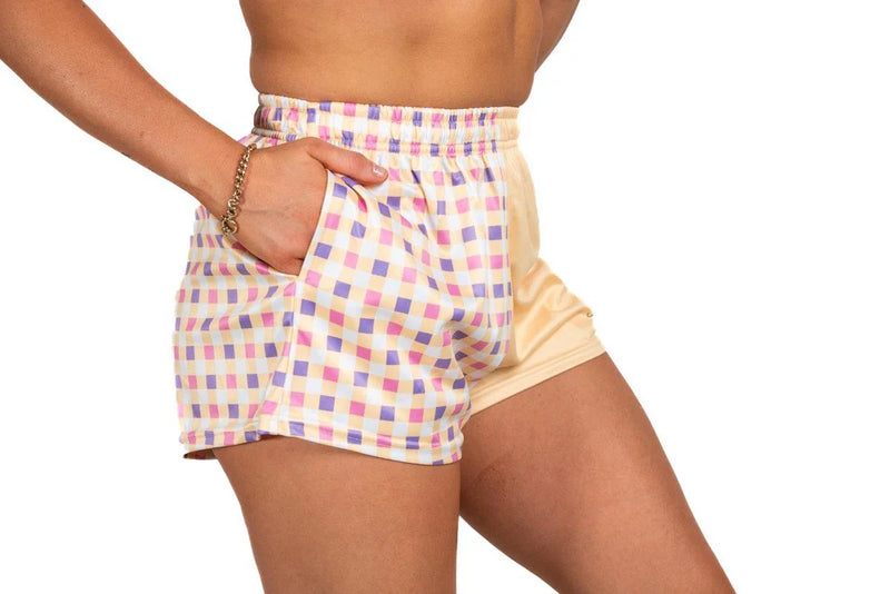 AFS Yellow Chequered - Footy Shorts Gingham - With Pockets