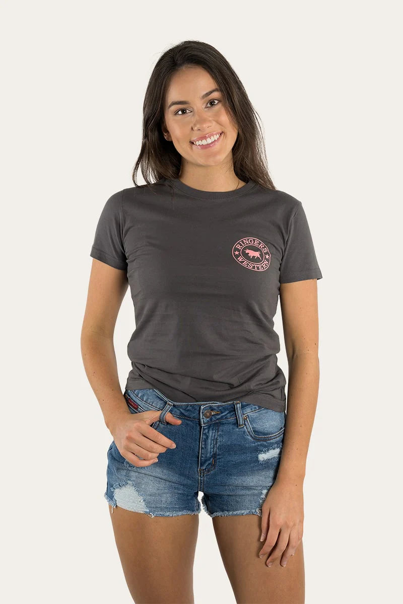 Signature Bull Women's Fitted T-Shirt - Vintage Black with Strawberry