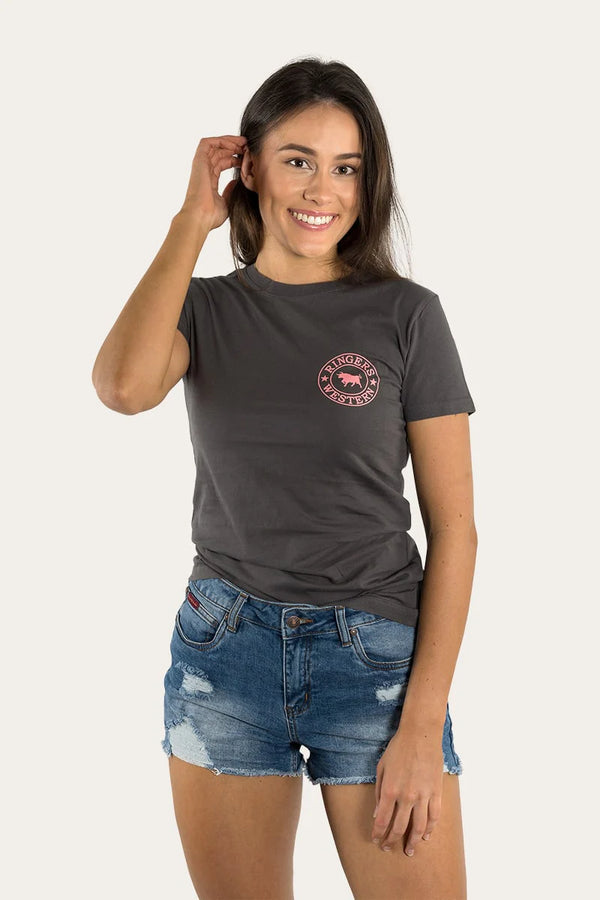 Signature Bull Women's Fitted T-Shirt - Vintage Black with Strawberry