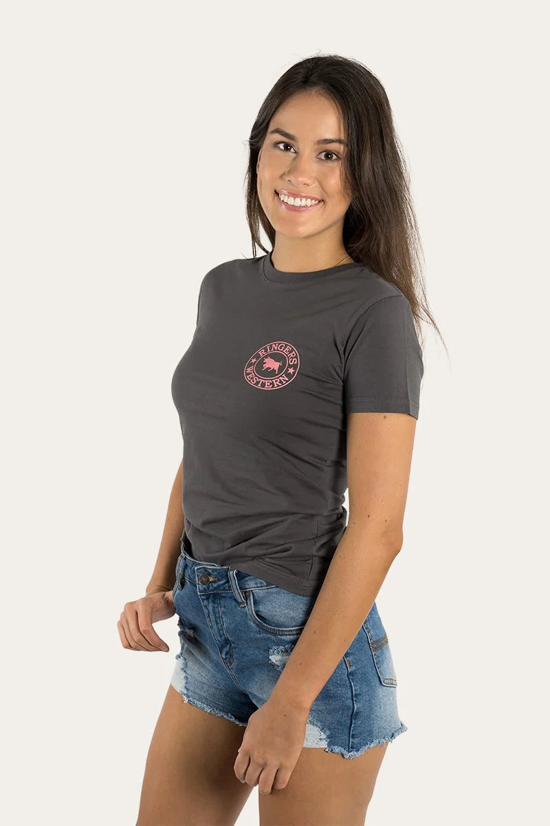 Signature Bull Women's Fitted T-Shirt - Vintage Black with Strawberry