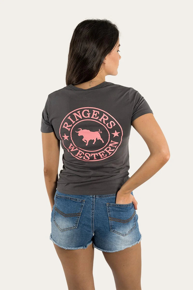 Signature Bull Women's Fitted T-Shirt - Vintage Black with Strawberry