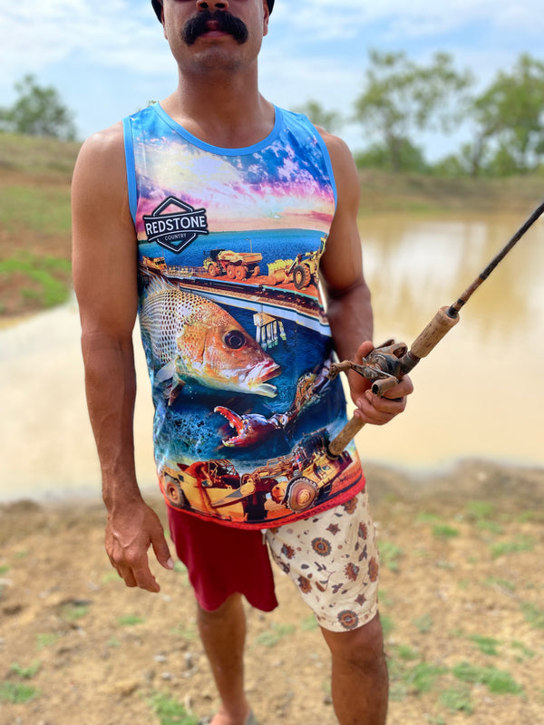 REDSTONE COUNTRY WEIPA Singlet Fishing Shirt - Blue