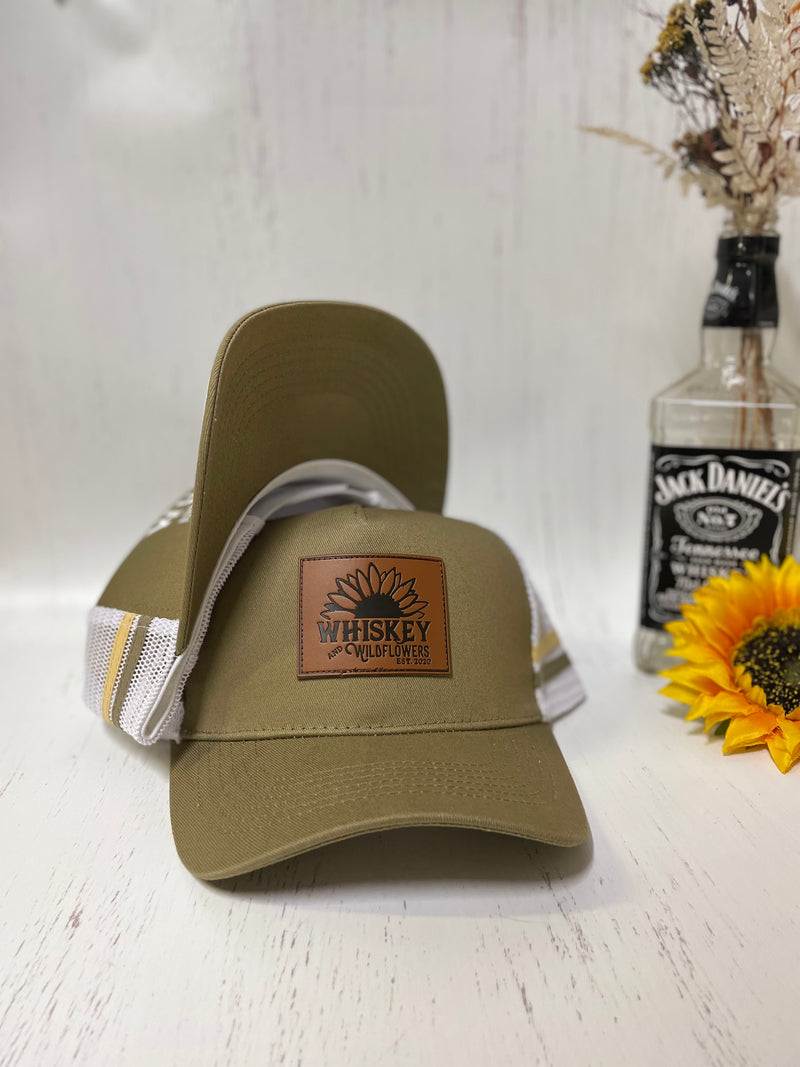 W&W khaki and White High Pony Trucker Cap DEC