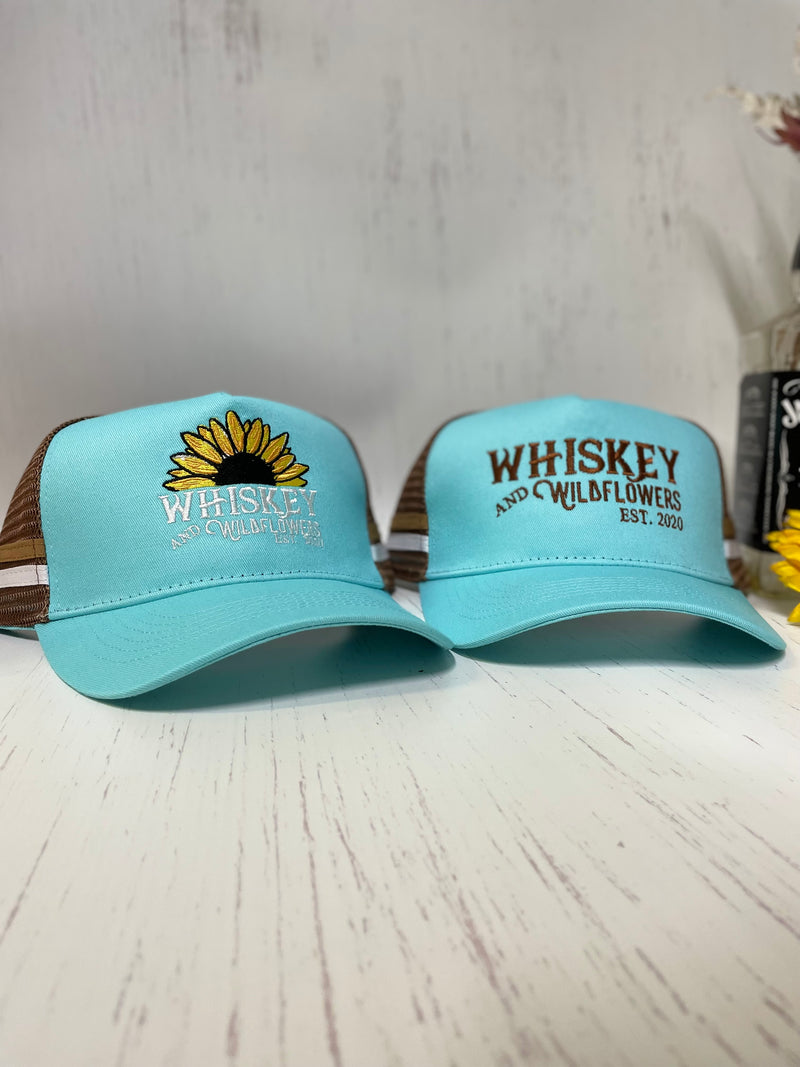 W&W Turquoise Brown & White High Pony Trucker Cap Dec