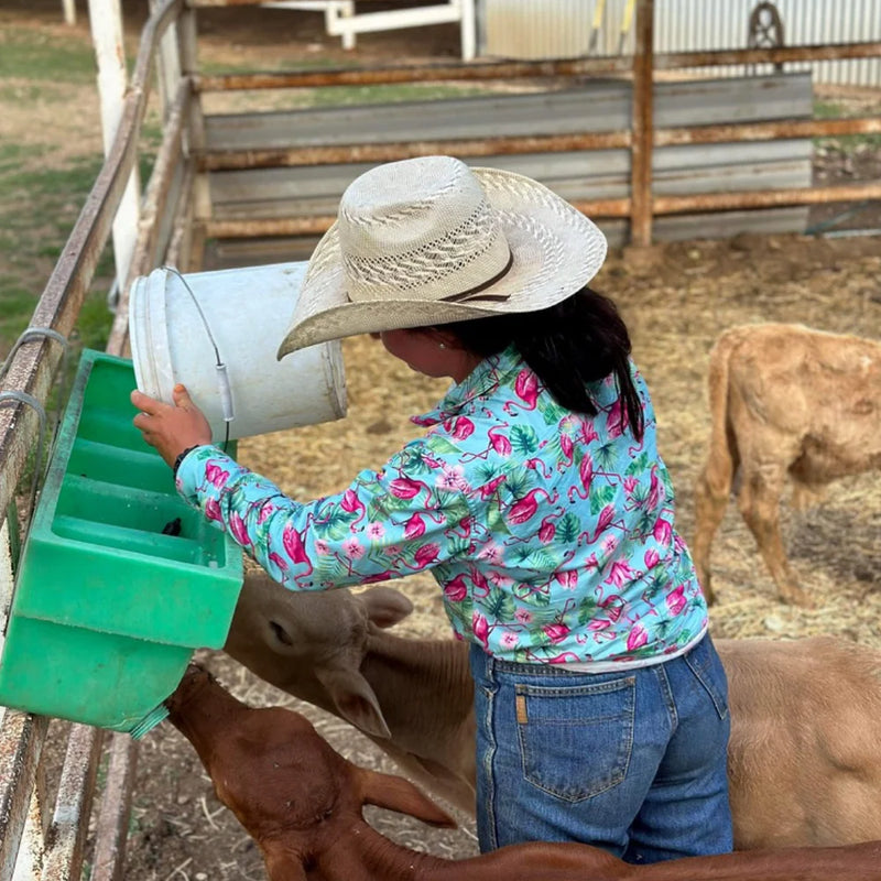 Coastal Cowboys - Flamingo Women's Half Button Workshirt