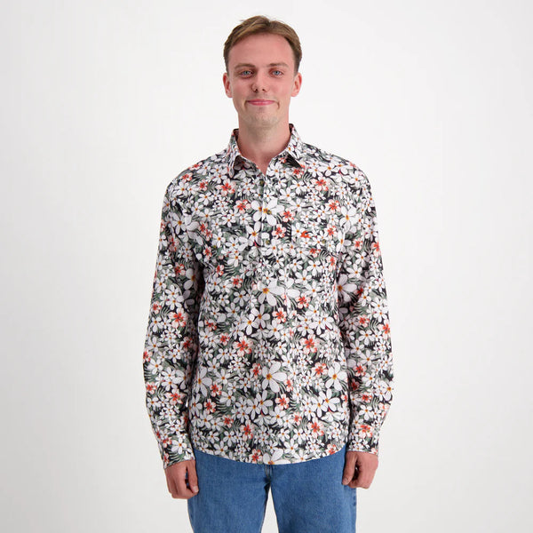 Coastal Cowboys - Frangipani Mens Half Button Workshirt