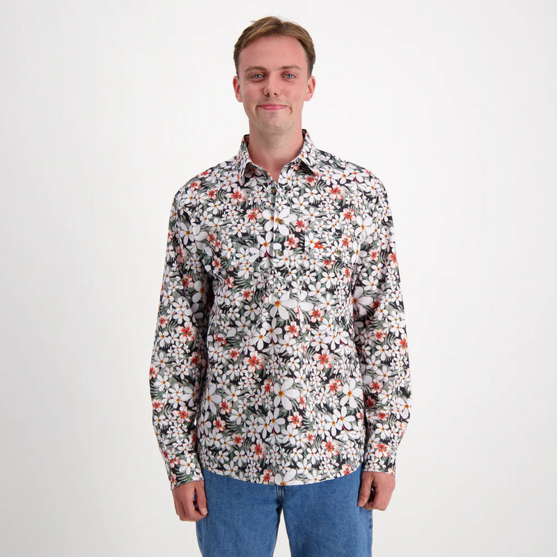 Coastal Cowboys - Frangipani Mens Half Button Workshirt