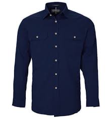 Pilbara Mens Open Front L/S Shirt- French Navy