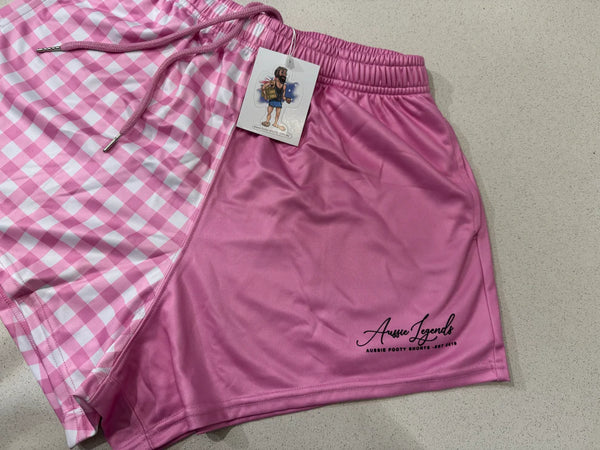 AFS Pink & White Chequered Footy Shorts Gingham - With Pockets