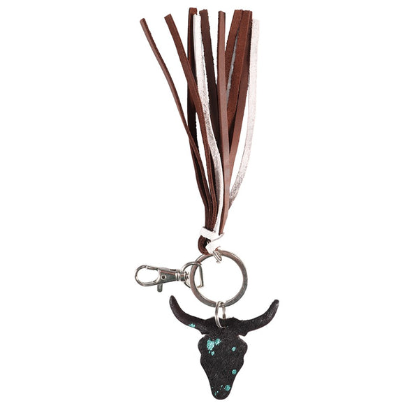 Fort Worth Long Horn Tassel Key Ring -Brown/ Black/ Turquoise