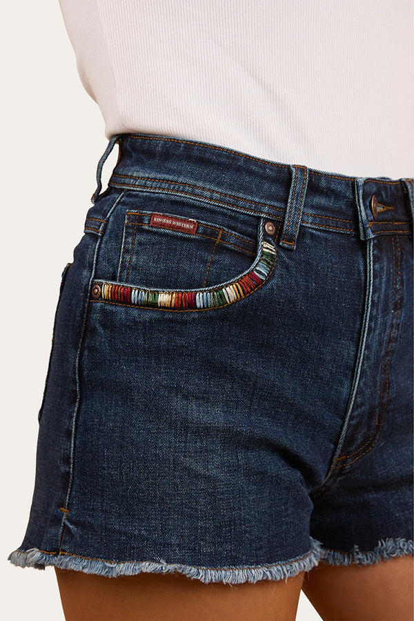 RINGERS WESTERN Gracie Womens Denim Short- Dark Wash Blue