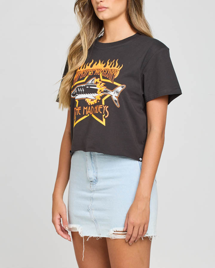 The Mad Hueys NO GUTS NO GLORY | WOMENS CROP TEE - VINTAGE BLACK-