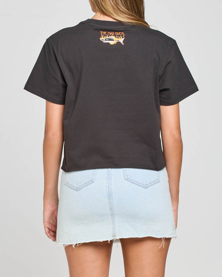The Mad Hueys NO GUTS NO GLORY | WOMENS CROP TEE - VINTAGE BLACK-