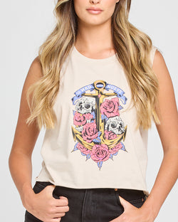 The Mad Hueys SKULLS AND ROSES | WOMENS CROP MUSCLE - STONE