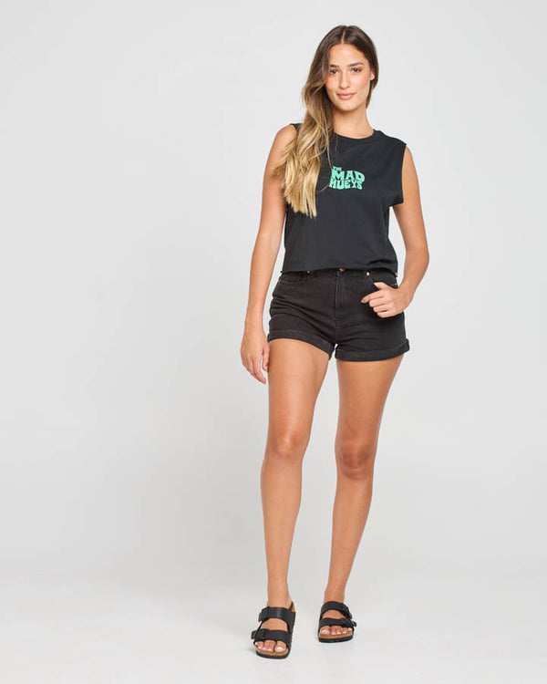 The Mad Hueys ALOHA FROM HELL | WOMENS CROP MUSCLE - BLACK