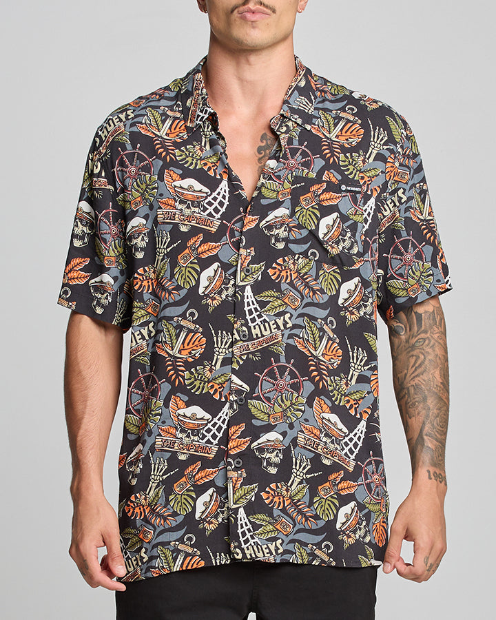 The Mad Hueys THE ISLAND CAPTAIN | WOVEN SHIRT - BLACK