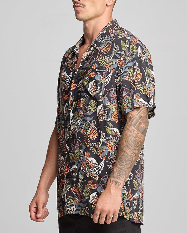 The Mad Hueys THE ISLAND CAPTAIN | WOVEN SHIRT - BLACK