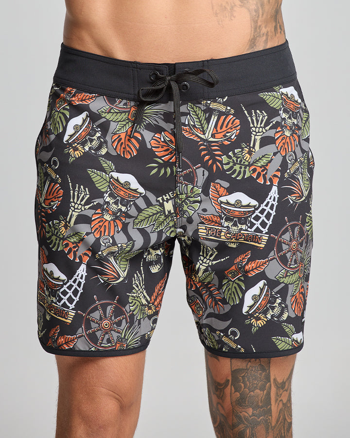 The Mad Hueys THE ISLAND CAPTAIN | 17" BOARDSHORT - BLACK