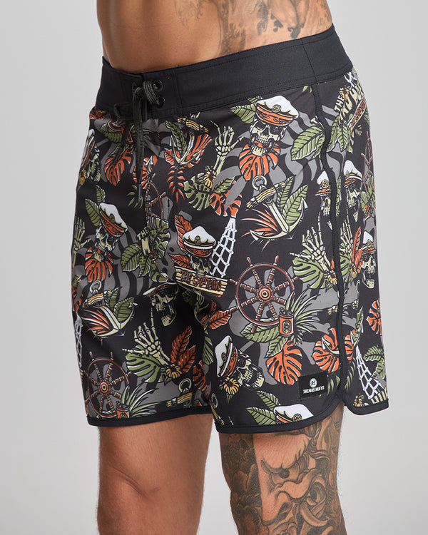 The Mad Hueys THE ISLAND CAPTAIN | 17" BOARDSHORT - BLACK